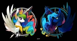 Size: 1500x800 | Tagged: safe, artist:cenit-v, princess celestia, princess luna, alicorn, pony, portrait