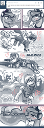 Size: 550x1608 | Tagged: safe, artist:johnjoseco, princess luna, alicorn, pony, zombie, ask princess molestia, blushing, capcom, chun li, clothes, comic, fangasm, gamer luna, gun, heart, kick, konami, leon s. kennedy, leon scott kennedy, metal gear, pantyhose, solid snake, tumblr