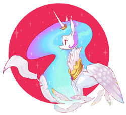 Size: 2628x2396 | Tagged: safe, artist:twitchykismet, princess celestia, alicorn, pony, crown, female, horn, mare, multicolored mane, multicolored tail, solo, white coat, white wings, wings