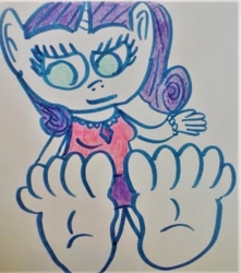 Size: 879x996 | Tagged: safe, artist:dex stewart, rarity, anthro, plantigrade anthro, pony, unicorn, barefoot, bracelet, feet, female, fetish, foot fetish, foot focus, jewelry, mare, soles, solo, toes, traditional art