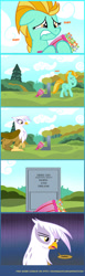 Size: 1024x3344 | Tagged: safe, artist:edowaado, derpibooru import, gilda, lightning dust, griffon, pegasus, pony, comic, epitaph, female, gravestone, here lies squidward's hopes and dreams, mare, one krabs trash, spongebob squarepants, what a baby