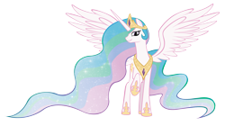 Size: 2195x1231 | Tagged: safe, artist:littlelunithe, princess celestia, alicorn, pony, female, horn, mare, multicolored mane, smiling, solo, white coat