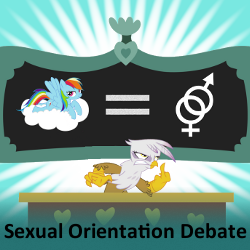 Size: 250x250 | Tagged: safe, derpibooru import, gilda, rainbow dash, griffon, pegasus, pony, middle finger, sexual orientation debate, spoilered image joke, vulgar