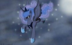 Size: 1280x800 | Tagged: safe, artist:midnightrain525, princess luna, alicorn, pony, female, flying, horn, mare, solo