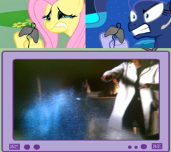 Size: 676x600 | Tagged: safe, fluttershy, princess luna, alicorn, pegasus, pony, angry, command and conquer, controller, exploitable meme, female, fluttercry, gamer luna, gamer meme, gamershy, hoof hold, lip bite, mare, meme, obligatory pony, pink mane, sad, teary eyes, teeth, tv meme, yellow coat