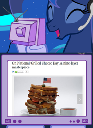 Size: 563x769 | Tagged: safe, princess luna, alicorn, pony, exploitable meme, gamer luna, glorious grilled cheese, grilled cheese, tv meme