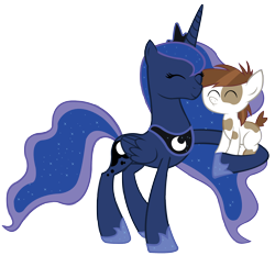 Size: 3000x2914 | Tagged: safe, artist:sofunnyguy, pipsqueak, princess luna, alicorn, pony, eyes closed, holding a pony, nuzzling, simple background