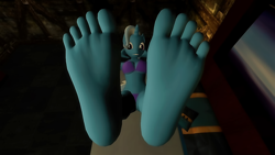 Size: 1920x1080 | Tagged: safe, artist:vibronbin13, trixie, anthro, 3d, arm behind head, bed, bikini, clothes, feet, fetish, foot fetish, gmod, looking at you, swimsuit