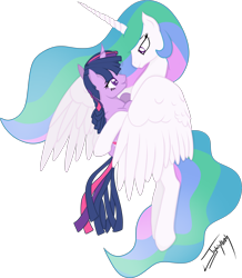 Size: 1946x2227 | Tagged: safe, artist:jykinturah, princess celestia, twilight sparkle, alicorn, pony, female, lesbian, shipping, twilestia