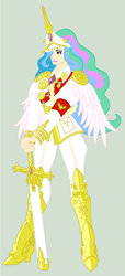 Size: 600x1311 | Tagged: safe, artist:anonimounanime, artist:bonus, princess celestia, human, humanized, solo, sword