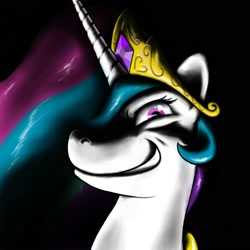 Size: 2000x2000 | Tagged: safe, artist:verulence, princess celestia, alicorn, pony, female, grin, horn, mare, multicolored mane, solo, white coat