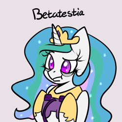 Size: 500x500 | Tagged: safe, artist:slavedemorto, princess celestia, alicorn, pony, :t, controller, frown, hoof hold, pun, solo, tired