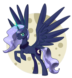 Size: 700x754 | Tagged: safe, artist:stormwhistle, princess luna, alicorn, pony, moon, rearing, solo, spread wings