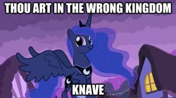 Size: 625x350 | Tagged: safe, princess luna, alicorn, pony, image macro, solo, twiface, wrong neighborhood