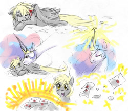 Size: 718x622 | Tagged: safe, artist:donenaya, derpy hooves, princess celestia, alicorn, pegasus, pony, female, mare