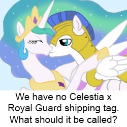 Size: 250x250 | Tagged: safe, princess celestia, alicorn, pony, exploitable meme, female, guardlestia, kissing, male, meta, royal guard, shipping, straight, tags, text