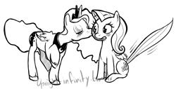 Size: 1280x648 | Tagged: safe, artist:upright-infinity, fluttershy, princess luna, alicorn, pegasus, pony, 30 minute art challenge, blushing, female, kissing, lesbian, lunashy, monochrome, shipping, tailboner