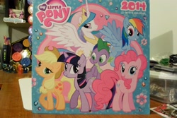 Size: 4608x3072 | Tagged: safe, applejack, big macintosh, flim, fluttershy, pinkie pie, princess cadance, princess celestia, rainbow dash, rarity, spike, spitfire, twilight sparkle, alicorn, dragon, earth pony, pegasus, pony, unicorn, blind bag, calendar, male, my little pony logo, stallion, stock vector, toy, wonderbolts