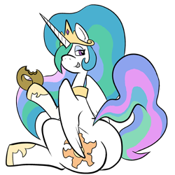 Size: 576x576 | Tagged: safe, artist:pembroke, princess celestia, alicorn, pony, donut, female, food, looking back, mare, plot, simple background, sitting, smirk, solo, sunbutt, the ass was fat, thick, transparent background