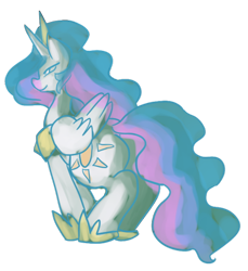 Size: 500x546 | Tagged: safe, artist:fauxsquared, princess celestia, alicorn, pony, female, horn, mare, multicolored mane, plot, solo, white coat