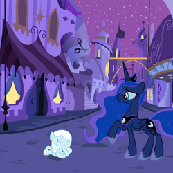 Size: 1280x1280 | Tagged: dead source, safe, artist:aetherlordignus, princess luna, oc, oc:snowdrop, alicorn, pegasus, pony, baby, baby pony, cute, snowbetes, this will end in timeline distortion