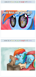 Size: 262x561 | Tagged: safe, derpibooru import, gilda, rainbow dash, griffon, pegasus, pony, exploitable meme, eye reflection, juxtaposition, juxtaposition win, meme