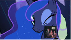 Size: 1030x579 | Tagged: safe, edit, screencap, princess luna, alicorn, pony, sleepless in ponyville, album cover, cream (band), female, luna covered in cream, mare, pun, visual pun, wink