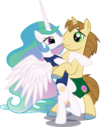 Size: 4643x5841 | Tagged: safe, artist:benybing, donut joe, princess celestia, alicorn, pony, absurd resolution, bipedal, clothes, donutlestia, female, joelestia, male, one-piece swimsuit, shipping, straight, swimsuit