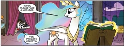 Size: 993x372 | Tagged: safe, idw, princess celestia, raven, alicorn, pony, spoiler:comicm08, female