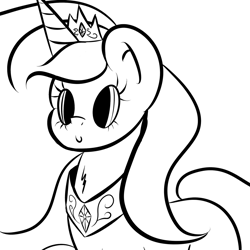 Size: 1280x1280 | Tagged: safe, artist:color-spark, princess celestia, alicorn, pony, female, horn, mare, monochrome, solo