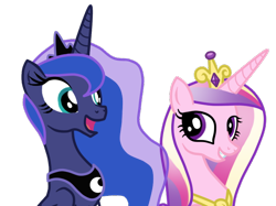 Size: 630x471 | Tagged: safe, artist:andreamelody, princess cadance, princess luna, alicorn, pony, grin, open mouth, simple background, transparent background, vector