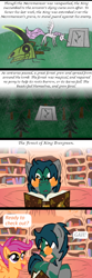 Size: 400x1199 | Tagged: safe, artist:wryte, princess celestia, scootaloo, oc, alicorn, earth pony, pony, book, dark magic, everfree forest, history, legend, magic, necromancer, necromancy, newbie artist training grounds, skeleton, skull