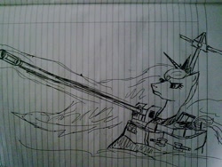 Size: 1024x768 | Tagged: safe, artist:lawrencexviii, princess luna, alicorn, pony, lined paper, long range cannon, ponybattleship, solo, traditional art