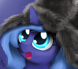 Size: 500x440 | Tagged: safe, artist:sonicrainboom93, princess luna, alicorn, pony, cute, filly, hat, solo, woona