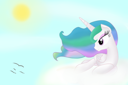 Size: 3582x2397 | Tagged: safe, artist:kaleysia, princess celestia, princess luna, body swap, cloud, cloudy, smiling, solo, sun