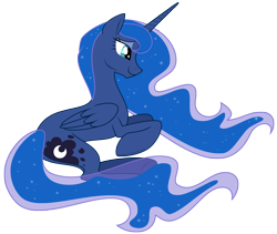 Size: 2079x1756 | Tagged: dead source, safe, artist:kumkrum, princess luna, alicorn, pony, missing accessory, prone, simple background, solo