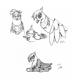 Size: 1240x1332 | Tagged: safe, artist:subtlepixel, derpibooru import, gilda, griffon, monochrome, solo