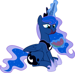 Size: 4841x4667 | Tagged: safe, artist:abydos91, artist:kp-shadowsquirrel, princess luna, alicorn, pony, absurd resolution, eating, food, herbivore, magic, simple background, sitting, solo, transparent background, vector, watermelon