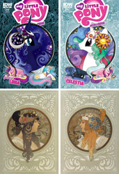 Size: 1600x2343 | Tagged: safe, idw, princess cadance, princess celestia, princess luna, alicorn, pony, alphonse mucha, byzantine head, comic cover, modern art, nouveau