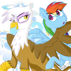 Size: 800x800 | Tagged: safe, artist:flutterbases, derpibooru import, gilda, rainbow dash, griffon, pegasus, pony, female, gildash, lesbian, shipping