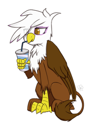 Size: 600x800 | Tagged: safe, artist:muffinsforever, derpibooru import, gilda, griffon, drink, solo