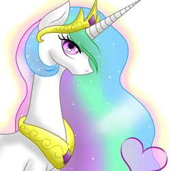 Size: 1000x1000 | Tagged: safe, artist:freexee, princess celestia, alicorn, pony, bust, heart, solo, wingless