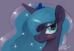 Size: 1203x826 | Tagged: dead source, safe, artist:dhui, princess luna, alicorn, pony, blushing, portrait, smiling, solo