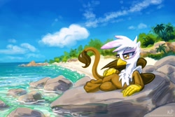 Size: 1500x1000 | Tagged: safe, artist:kp-shadowsquirrel, derpibooru import, gilda, griffon, beach, scenery, solo, sultry pose