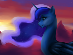 Size: 924x700 | Tagged: safe, artist:kittyisawolf, princess luna, alicorn, pony, female, gradient background, horn, mare, solo