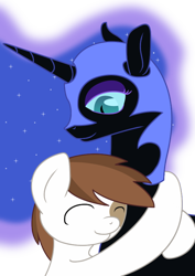 Size: 600x849 | Tagged: dead source, safe, artist:doctorraz, artist:lexx2dot0, nightmare moon, pipsqueak, princess luna, alicorn, pony, cute, hug, nicemare moon