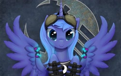 Size: 2560x1600 | Tagged: safe, artist:xn-d, princess luna, alicorn, pony, boots, cyberpunk, goggles, s1 luna, solo