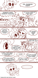 Size: 500x1028 | Tagged: safe, artist:umeguru, derpibooru import, gilda, pinkie pie, rainbow dash, earth pony, griffon, pegasus, pony, griffon the brush off, comic, empty eyes, female, lesbian, no catchlights, pinkiedash, scene interpretation, shipping