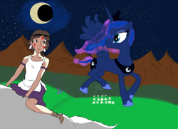 Size: 900x650 | Tagged: safe, artist:origamiislander, princess luna, human, crossover, princess mononoke, san, studio ghibli