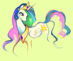 Size: 1894x1573 | Tagged: safe, artist:rinaromu, princess celestia, alicorn, pony, crown, female, horn, mare, multicolored mane, multicolored tail, solo, white coat, white wings, wings